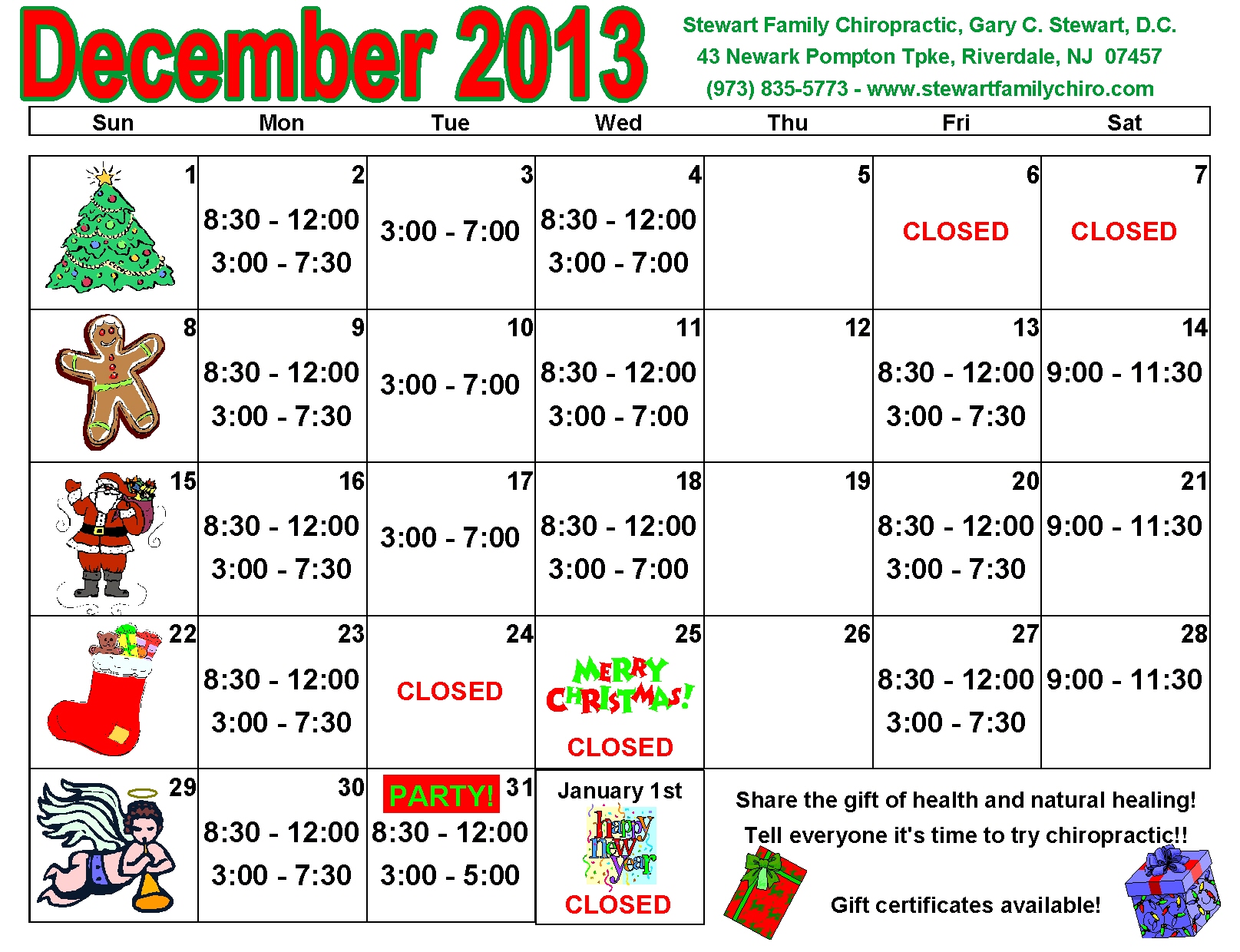 stewart family chiropractic june 2015 calendar december calendar 2013